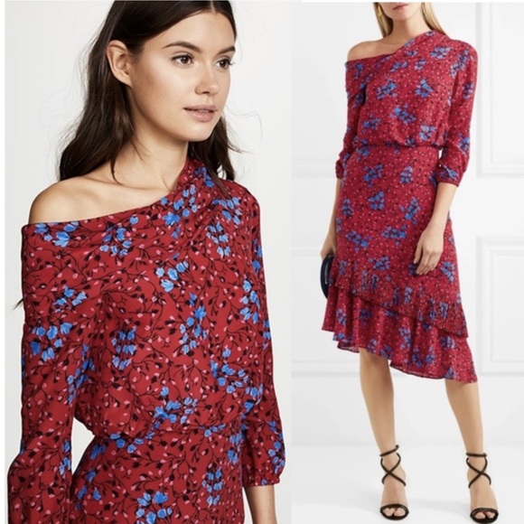 SALONI Dresses & Skirts - NWT💋SALONI Lexie Asymmetrical Pleated Silk Dress size 2